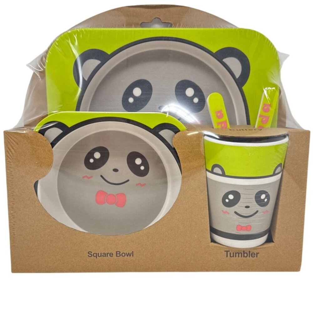 Panda Design 5 -piece kids Dinnerware Set Bamboo Ware Eco-Friendly Biodegradable